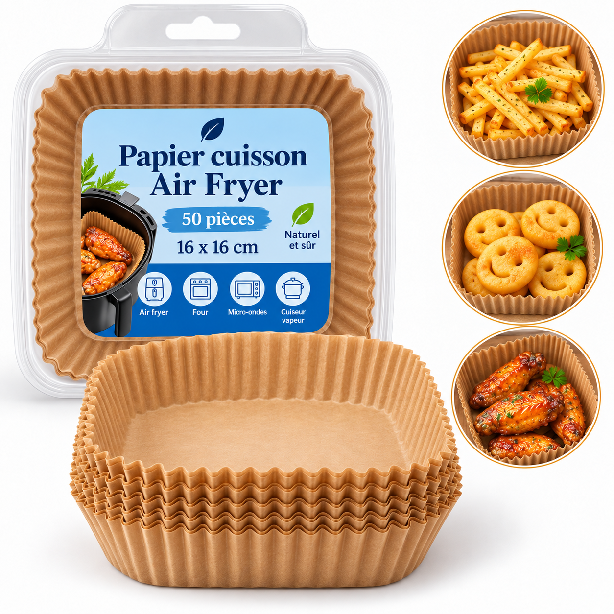Papier cuisson Airfryer carré 16 par 16 cm