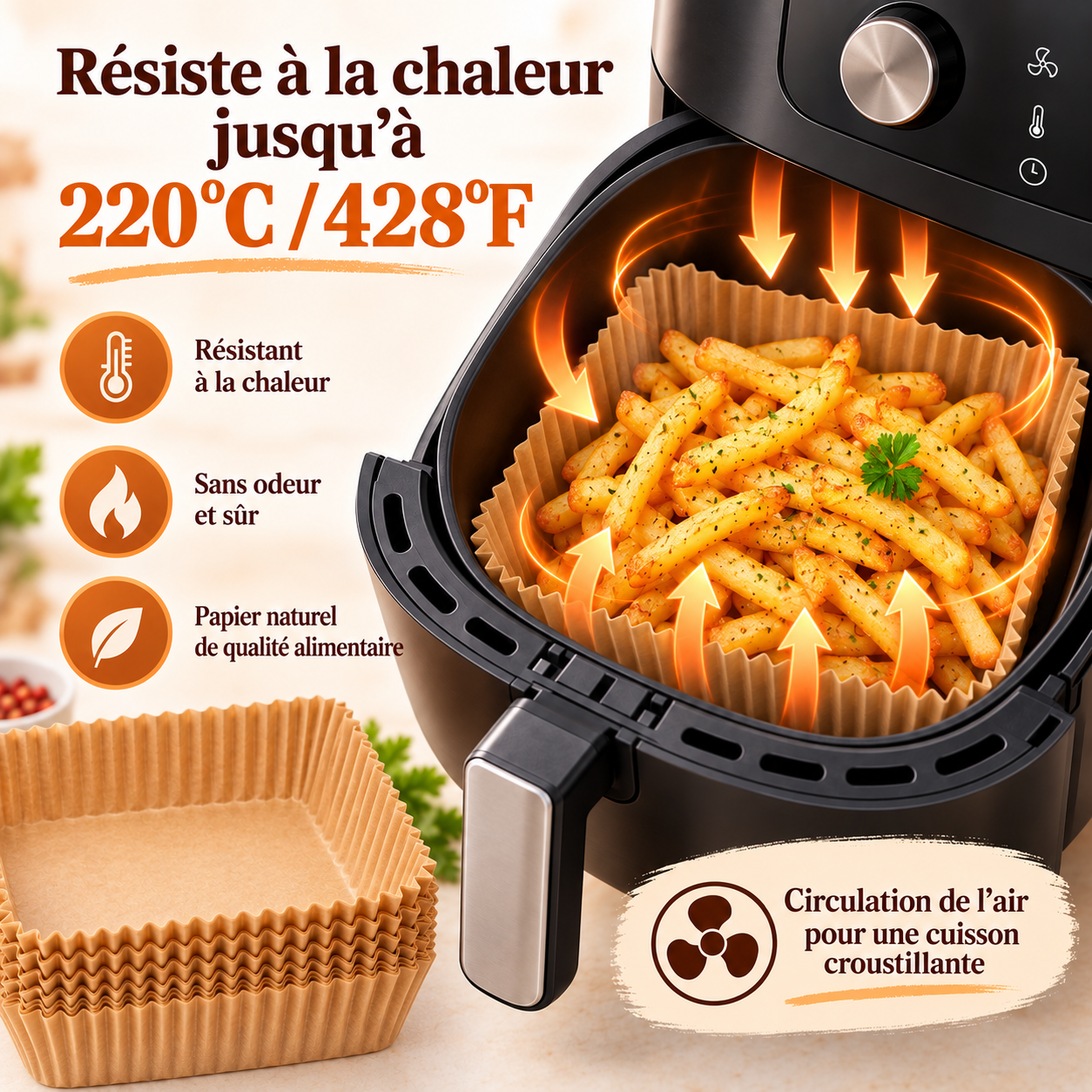 Papier cuisson carré résistant à la chaleur