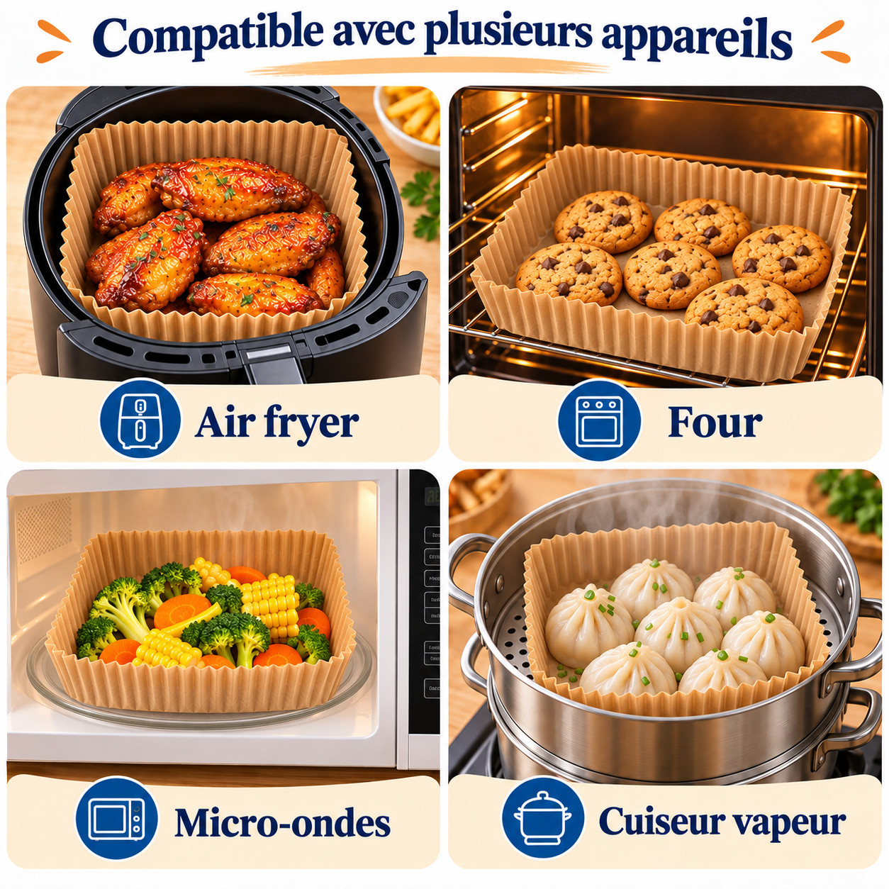 Compatibilité du papier cuisson carré
