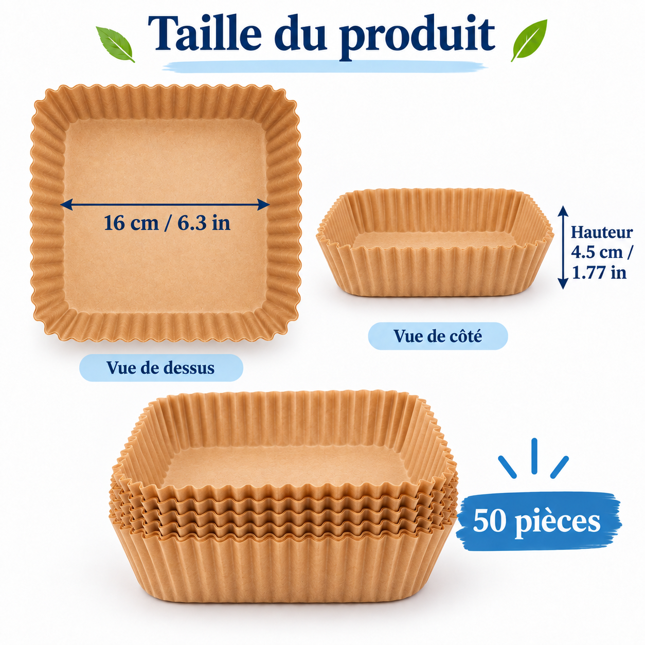 Dimensions du papier cuisson carré Airfryer