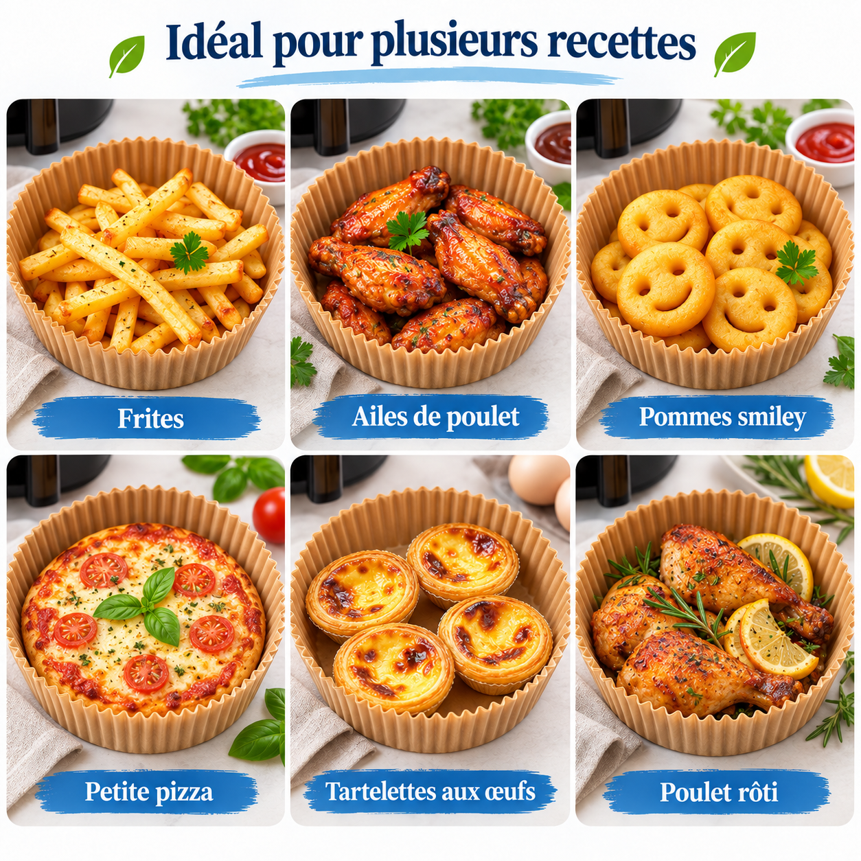 Exemples de préparations avec papier cuisson Airfryer rond
